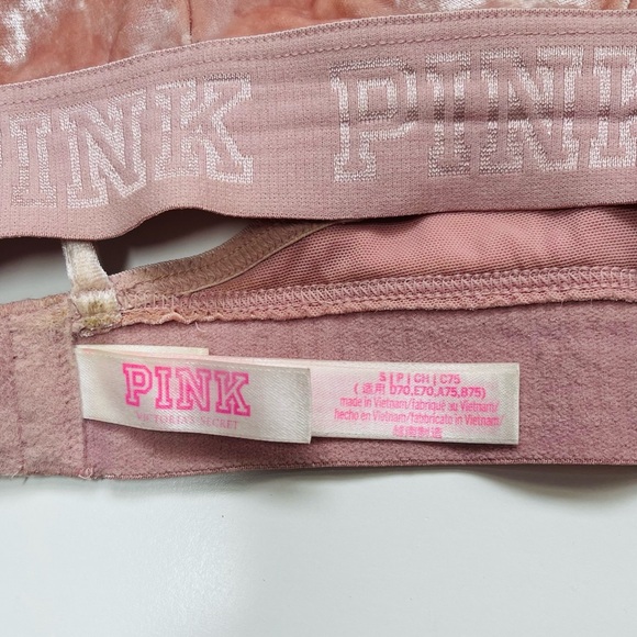 PINK Victoria’s Secret Unlined Pink Velvet Triangle Bralette Small Women’s - Picture 7 of 9